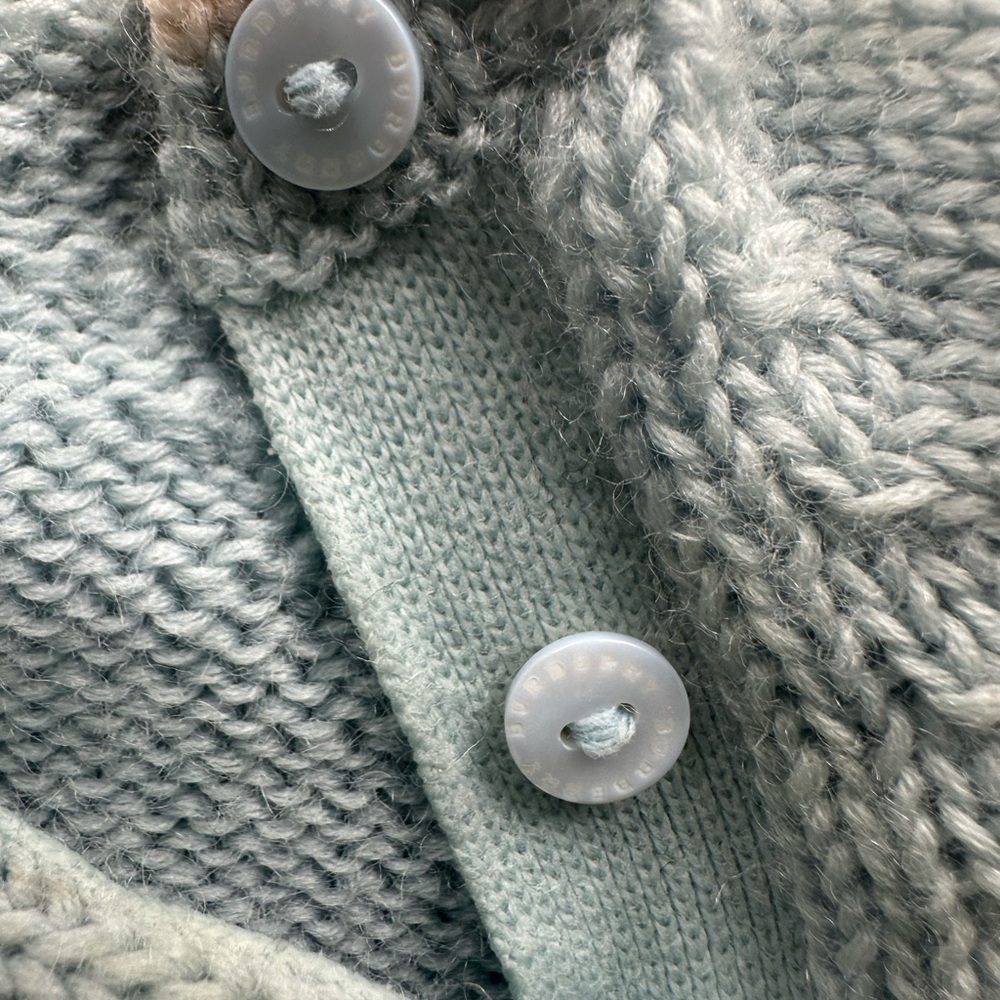 Burberry Baby Light Blue Knit Sweater with Cream brown B Burberry Nova Check - Picture 14 of 14